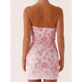 Women's Sexy Red Beaded Floral Off-Shoulder Bodycon Mini Dress - Sparkly Sequin Sleeveless Open Back Tube Top, Summer Party & Night Out Dress, Machine Washable