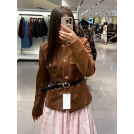 Women'S Belted Blazer | Round Neck Long Sleeve Jacket for Fall Office Wear, Chic, Single Breasted, Regular Fit