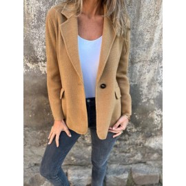 Elegant Lapel Button-Front Fake Pocket Suit Jacket - H-Line Regular Length Winter Coat, Machine Washable Solid Color Blazer for, Weddings & Semi-Formal Events