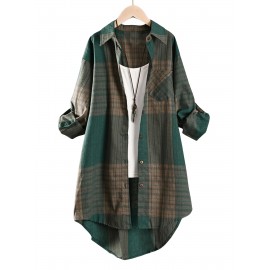 [Stylish Retro Shirt] Stylish Retro Striped Plaid Long Shirt for Women | New Casual Loose Long Sleeve Blouse