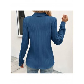 Women's Slim-Fit Lapel Collar Long Sleeve Shirt Jacket - Solid Blue (Navy/Turquoise/Lavender/Dark Brown) Button-Front Blazer, Wrinkle-Resistant & Machine Washable, Elegant Casual to Professional Wear for Spring/Autumn, Versatile to