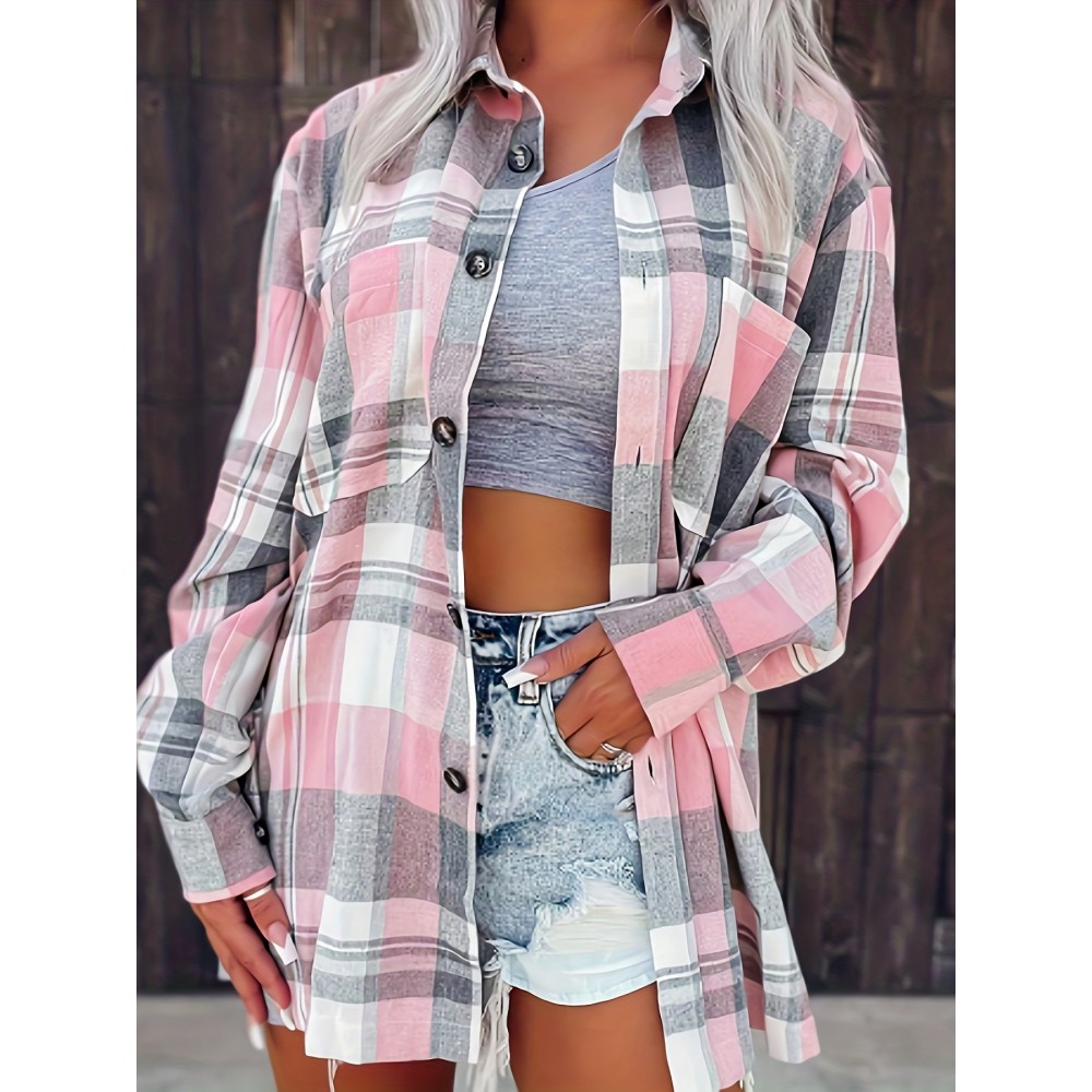 Pink Gingham Shirt | Casual Lapel Collar, Button Details, Summer Shirting