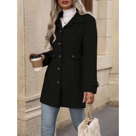 Women'S Elegant Slim-Fit Mid-Length Coat - Lapel Collar Button Front Closure, Vibrant Red Winter Warm Coat with Belt, Structured Tailored Design for Casual & Formal Outfits, Versatile Outerwear for Fall and Winter Seasons, Elegant Coat for Women
