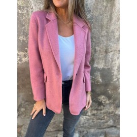 Elegant Lapel Button-Front Fake Pocket Suit Jacket - H-Line Regular Length Winter Coat, Machine Washable Solid Color Blazer for, Weddings & Semi-Formal Events